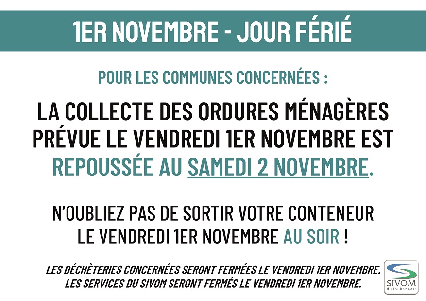 JOUR FÉRIÉ, COLLECTE DÉCALLÉE !